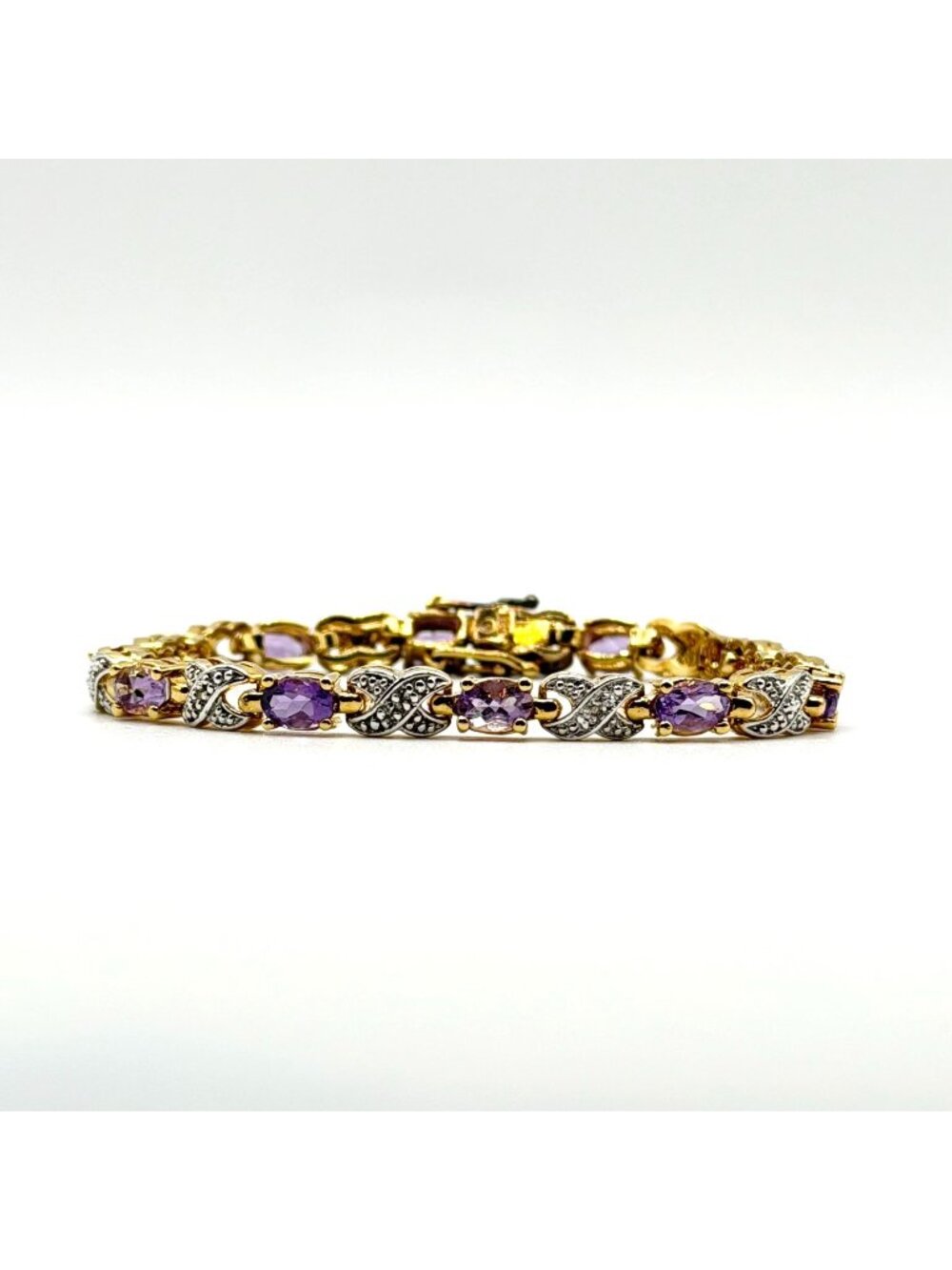 925 Sterling Silver Vermeil Amethyst & Diamond Tennis Bracelet Designer Jewelry